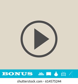 Play icon flat. Grey pictogram on light background. Vector illustration symbol and bonus button real estate, ottoman, vase, tv, fishing rod