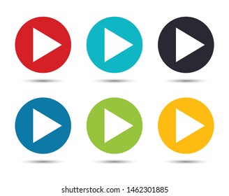 Play icon flat round button set illustration design isolated on white background