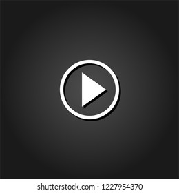 Play icon flat. Simple White pictogram on black background with shadow. Vector illustration symbol
