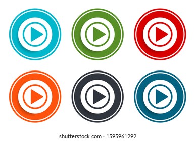 Play icon flat vector illustration design round buttons collection set of 6 colorful concept frame simple circle isolated on white background for web and applications interface