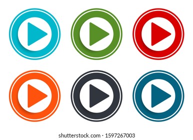 Play icon flat vector illustration design round buttons collection set of 6 colorful concept frame simple circle isolated on white background for web and applications interface