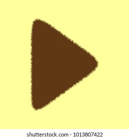 Play icon illustration. Player navigation button. Vector. Brown hairy icon on yellowish background. Isolated.