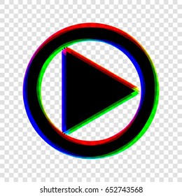 Play Icon illustration. Vector. Black icon with red-green-blue contours on transparent background.