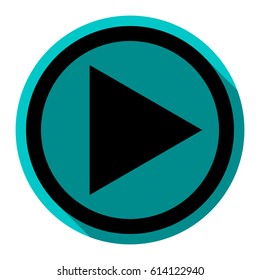Play Icon illustration. Vector. Flat black icon with flat shadow on royal yellow circle with white background. Isolated.