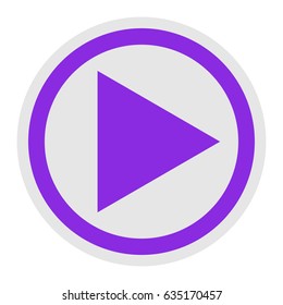 Play Icon illustration. Vector. Violet flat icon on light gray circle at white background. Isolated.