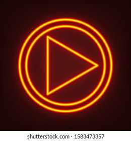 Play Icon illustration. Yellow, orange, red neon icon at dark reddish background. Illumination. Illustration.