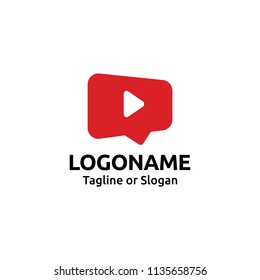 Play icon incorporated with bubble speech logo concept related to media app logo