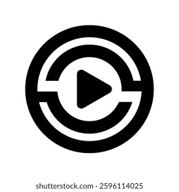 Play Icon Inside Two Circle Black Silhouette Logo Vector Design