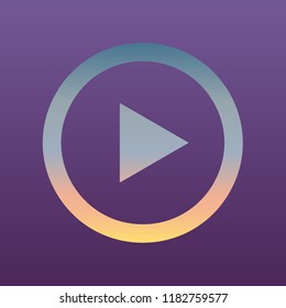 Play icon inversed. Vector. Evening gradient icon at violet background.