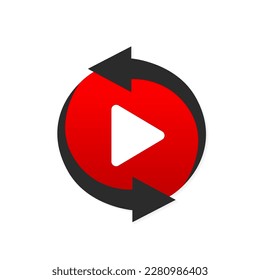 Play icon like a video play button. Simple flat style trend modern red logo graphic design. The concept of watching streaming video player or Live stream webinar UI emblem. Vector illustration