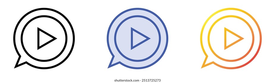 play icon. Linear, Blue Fill and Gradient Style Design Isolated On White Background