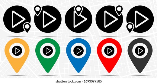 Play icon in location set. Simple glyph, flat illustration element of web, minimalistic theme icons