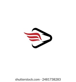 Play icon logo with wings combination in flat design style