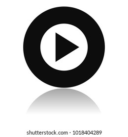 PLAY icon or NEXT button. Round black icon with reflection. Vector illustration on white background
