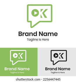 
Play icon with ok button chat logo design
