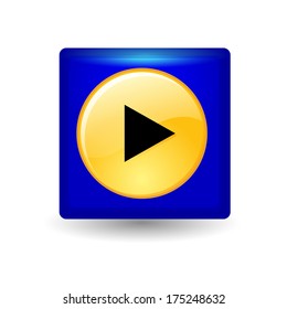 Play icon on blue glossy button 