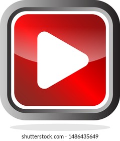play icon on red glossy square button