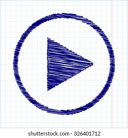 Play icon with pen and school paper effect 