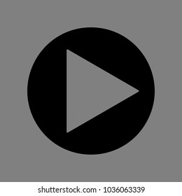 Play icon with rounded corners. Vector. Black icon on medium gray background. Isolated.