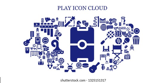 play icon set. 93 filled play icons.  Collection Of - Football, Chess, Water gun, Magic wand, Masks, Ball, Puck, Guitar, Ferris wheel, Hockey, Conga, Inflatable, Basketball, Web cam