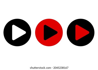 Play icon set. Play button on white backdrop. Sound symbol. Right arrow. Arrow icon. Vector illustration. Stock image.