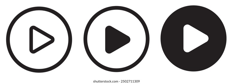 Play icon set. play button icon vector symbol. music video start sign.