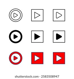 Play Icon set. Play button vector icon