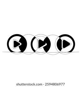 Play Icon set. Play button vector icon continuous line drawing  doodle