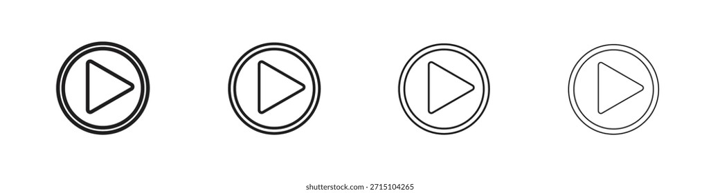 Conjunto de iconos de reproducción. Una colección de simples iconos negros de trazos finos