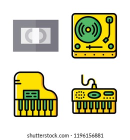 play icon set. vector set about videotape, turntable and piano icons set.