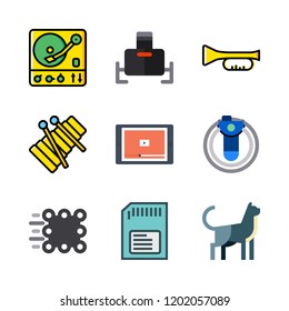 play icon set. vector set about cat, memory card, match moving and trumpet icons set.