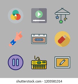 play icon set. vector set about baby toy, virtual reality, pendrive and cassette icons set.