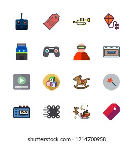 play icon set. vector set about virtual reality, trumpet, video player and remote control icons set.