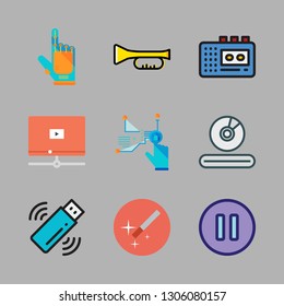 play icon set. vector set about trumpet, magic wand, walkman and virtual reality icons set.