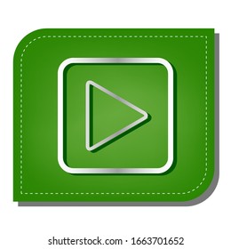 Play icon. Silver gradient line icon with dark green shadow at ecological patched green leaf. Illustration.