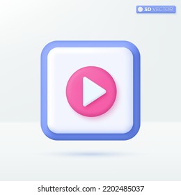 Play icon symbols. music button, play video or audio, streaming, multimedia concept. 3D vector isolated illustration design. Cartoon pastel Minimal style. You can used for design ux, ui, print ad.