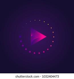 Play icon in trendy colors on ultra violet background. Wireframe style. Music symbol. UI element design. Vector illustration, EPS10.