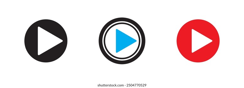 Play icon vector. Play button sign and symbol isolated in white background.