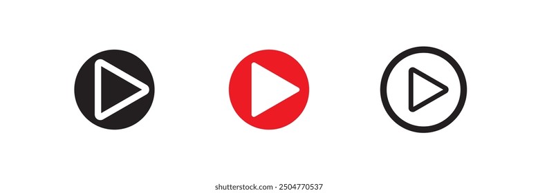 Play icon vector. Play button sign and symbol isolated in white background.
