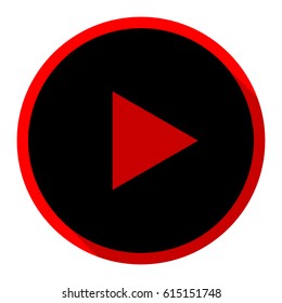 Play icon. Vector. Flat black icon with flat shadow on red circle with white background. Isolated.