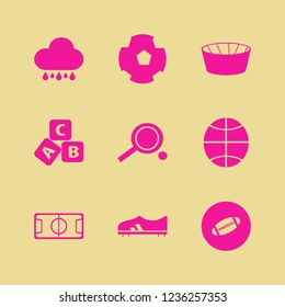 play icon. play vector icons set football ball, rugby ball, basketball ball and rain