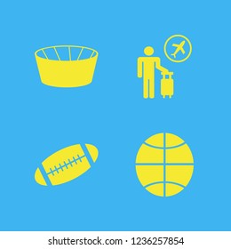 play icon. play vector icons set basketball ball, tourist flying, football stadium and rugby ball