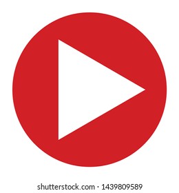 Play icon vector isolated on flat red round button illustration