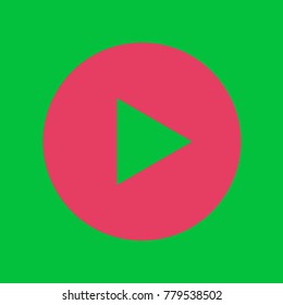 Play icon. Vector. Paradise pink icon on dark pastel green background.