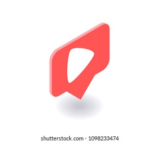 Play icon, vector symbol in flat isometric 3D style isolated on white background. Social media illustration.