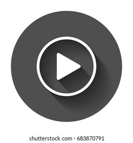 Play icon vector. Play video illustration in flat style on black round background with long shadow.