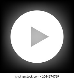 Play icon. Vector. Icon with white contour and texture from red rectangles at grayish background.