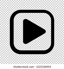 play icon for video isolated and transparent background, flat button play media, icon play for music and video app, simple black play sign for ui application audio or movie, player button of interface
