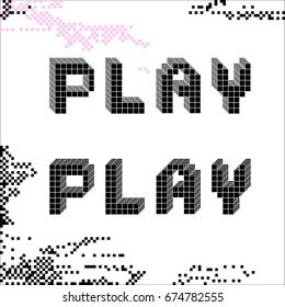 Play icon. Volumetric vector illustration of pixel art message: play.
