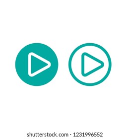 Play icons in circle.  Film or Media icon flat.  button. pictogram isolated on white background. Vector illustration. 